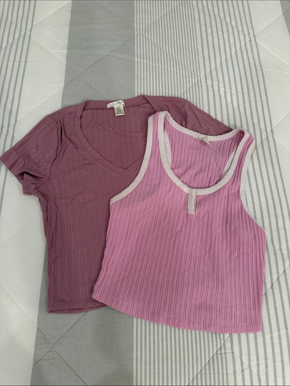 Bozzolo Pink Ribbed Tank & Mauve Ribbed Tee Set